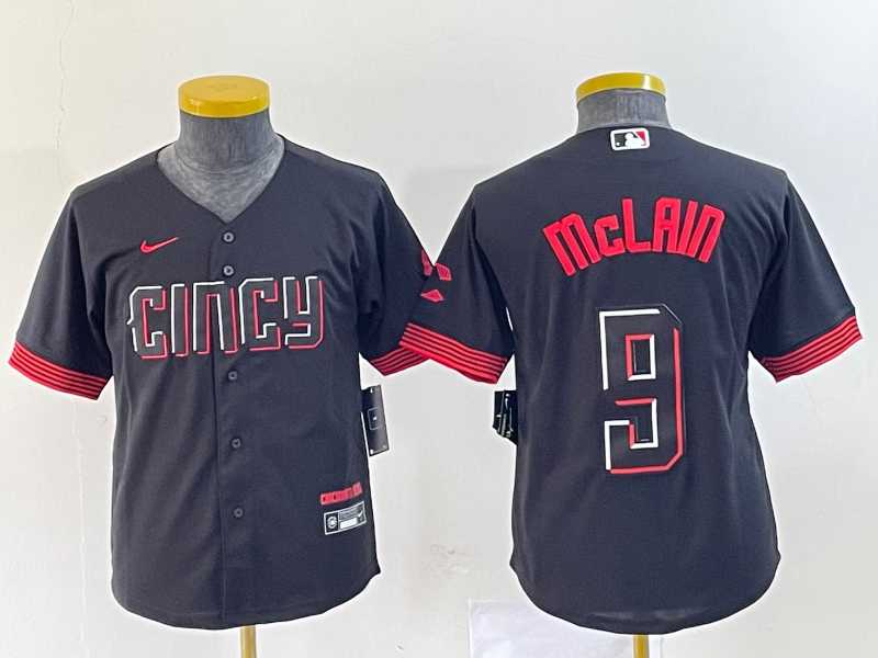 Youth Cincinnati Reds #9 Matt McLain Black 2023 City Connect Cool Base Stitched Jersey->mlb youth jerseys->MLB Jersey